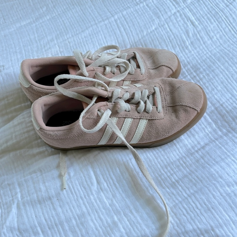 Pale pink Adidas.